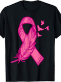 Men's T-Shirt Pink Feather With Ribbon And Flying Birds On Shirt