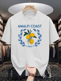 Men's T-Shirt Amalfi Coast Italy Vibrant Yellow Lemons Framed By Blue Laurel Wreath