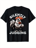 Men's T-Shirt Silently Judging Muscular Rooster With Bright Red Comb Folded Wings