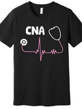 Men's T-Shirt CNA Pink Heartbeat Line With Stethoscope And Nurse Badge