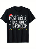 Men's T-Shirt Most Likely To Shoot The Reindeer Snowflakes Festive Lights Christmas T Shirt