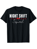 Men's T-Shirt Night Shift Squad Red Heartbeat Print With Broken Heart Symbol