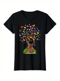 Men's T-Shirt Colorful Butterflies Fluttering Above Twisting Tree With Vibrant Green Grass