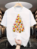 Men's T-Shirt Festive Holiday Celebration With Santa Hats And Christmas Tree Beer