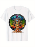 Men's T-Shirt Colorful Energy Balance Circles With Radiant Lights On Tree