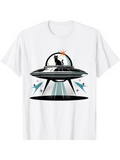 Men's T-Shirt Retro Black Cat With Sparkling Light Inside A Flying Saucer Spaceship