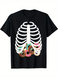 Men's T-Shirt Colorful Sprinkled Donuts Beneath White Skeleton Ribcage