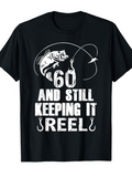 Men's T-Shirt Sixty And Still Keeping It Reel With Jumping Fish And Fishing Hook Design