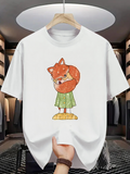 Men's T-Shirt Watercolor Style Sleeping Fox With Green Skirt Standing Peacefully Fox