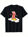 Men's T-Shirt Smiling Bacon Character Surfing On Sunny Side Up Egg