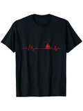 Men's T-Shirt Heartbeat Pulse Line With Red Mountain Surrounded By Rising Sun