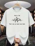Men's T-Shirt Music Is Life Heartbeats With Music Notes Among Sound Waves Design
