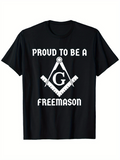 Men's T-Shirt Proud To Be A Freemason Emblem With Symbolic Tools On Black Cotton T Shirt