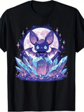 Men's T-Shirt Mystical Night Sky With Shimmering Crystals And Cute Fantasy Bat