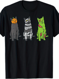 Men's T-Shirt Whimsical Halloween Themed Trio Of Cats With Colorful Decorative Costumes Cat