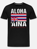Men's T-Shirt Aloha Aina Love And Respect Bold Letters With Hawaiian Flag