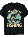 Men's T-Shirt Id Rather Be Fishing Vintage Water Ripples With Leaping Bold Fish