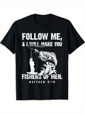 Men's T-Shirt Follow Me With Large Jumping Fish By Fisherman