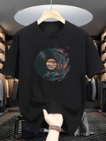 Men's T-Shirt Whirling Light Streaks Circling Around Colorful Vinyl Record