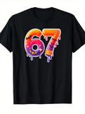 Men's T-Shirt Dripping Gradient Pattern With Bats Pumpkins Halloween Number Sixty Seven