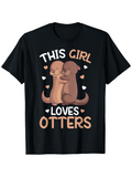 Men's T-Shirt This Girl Loves Otters Surrounded By Hearts With Hugging Playful Otter Illustration