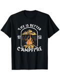 Men's T-Shirt Life Is Better By The Glowing Flames With Mountain Trees And Campfire