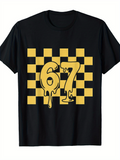 Men's T-Shirt Melting Number Sixty Seven On Checkerboard Pattern