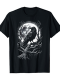 Men's T-Shirt Mystical Moonlight With Twisted Branches And Perched Raven Bird
