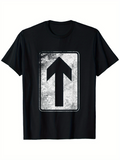 Men's T-Shirt Textured White Grunge Panel With Black Direction Arrow Symbol