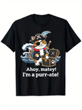 Men's T-Shirt Ahoy Matey Im A Purr Ate With Pirate Cat Treasure And Rolling Waves