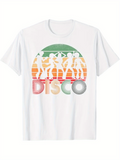 Men's T-Shirt Retro Sunset Colors Featuring Dancing Silhouettes With Disco Lettering