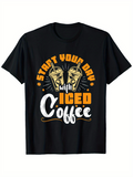 Men's T-Shirt Start Your Day With Iced Coffee Toasting Glasses Surrounded By Sunburst Pattern Coffee