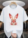 Men's T-Shirt Intricate Floral Motif With Red Patterns Forming A Whimsical Bunny Rabbit