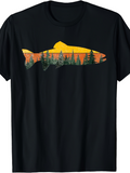 Men's T-Shirt Sunset Forest Silhouette Within A Wild Swimming Fish