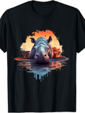 Men's T-Shirt Sunset Reflections Calm Water With Vibrant Colors Surrounding Serene Rhino