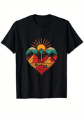 Men's T-Shirt Radiant Sunrise With Colorful Landscape Within Heart Shape
