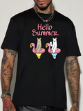 Men's T-Shirt Hello Summer Two Cats Relaxing On Flamingo Floats Under Sunny Skies