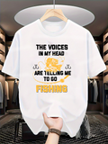 Men's T-Shirt The Voices In My Head With Fish Illustration And Fishing Rods Under Text Fishing