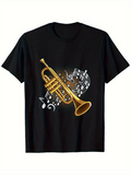 Men's T-Shirt Golden Brass Trumpet Surrounded By Shimmering Musical Notes And Sheet Music