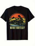 Men's T-Shirt Who Tooted Retro Train With Mountains Sunset And Pine Trees Locomotive