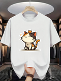 Men's T-Shirt Playful Cartoon Crowned Cat With Whiskers In White Room
