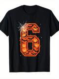 Men's T-Shirt Spooky Pumpkins And Bats With Halloween Spiderweb Number Six
