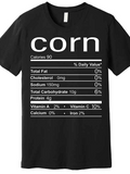 Men's T-Shirt Corn Nutrition Label Parody With Diet Facts And Bold Text Corn