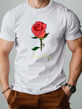 Men's T-Shirt Delicate Single Blooming Red Rose With Fresh Green Stem Rose