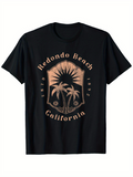 Men's T-Shirt Redondo Beach California Sunset Palms Radiating Sunlight With Coastal Scene T Shirt