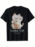 Men's T-Shirt Lucky Cat With Pastel Accents And Smiling Face Under Gold Bell Cat