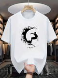 Men's T-Shirt Abstract Wave With Energetic Surfer Riding Curved Splashing Water Surfer