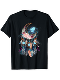 Men's T-Shirt Mystical Feathers Hanging Under Sparkling Crescent Moon Dreamcatcher