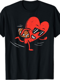 Men's T-Shirt Cartoon Heart With Sunglasses Running Fast Carrying Football