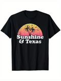 Men's T-Shirt Sunshine And Texas With Palm Trees And Setting Sun Birds
